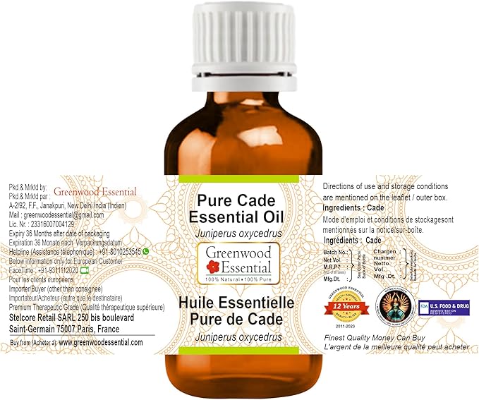 Greenwood Essential Pure Cade Essential Oil (Juniperus oxycedrus) Steam Distilled 10ml (0.33 oz)
