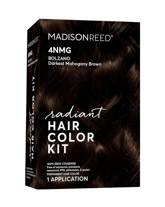 Madison Reed Radiant Hair Color Kit - 4NMG Darkest Chocolate Brown with Warm Mahogany Tones (Bolzano), Permanent Hair Dye, Superior Gray Coverage & Dimensional Color | PPD-Free & Ammonia-Free, 1 Pack
