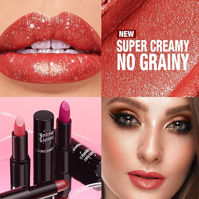 Jolilab Sparkling Lip Gloss Long Lasting Waterproof Moisturizer Lip Balm Glitter Shimmer Metallic Lipstick, Diamond Shiny Lipstick for Women Girls, Non-sticky