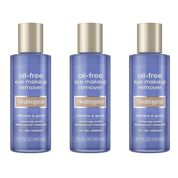 Neutrogena Gentle Oil-Free Eye Makeup Remover & Cleanser for Sensitive Eyes, Non-Greasy Makeup Remover, Removes Waterproof Mascara, Dermatologist & Ophthalmologist Tested, 5.5 fl. oz, 3 Pack