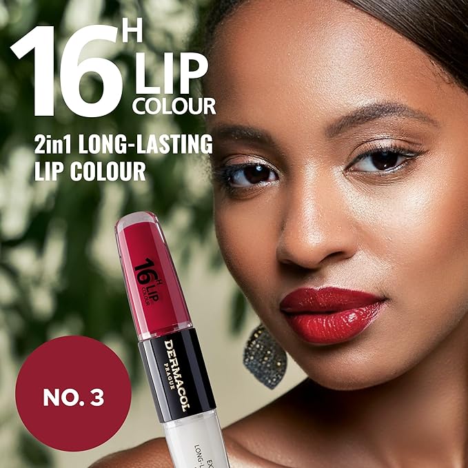 Dermacol 16-Hour Lip Color, Two-Phase Kissproof Lip Stain & Gloss, No.3