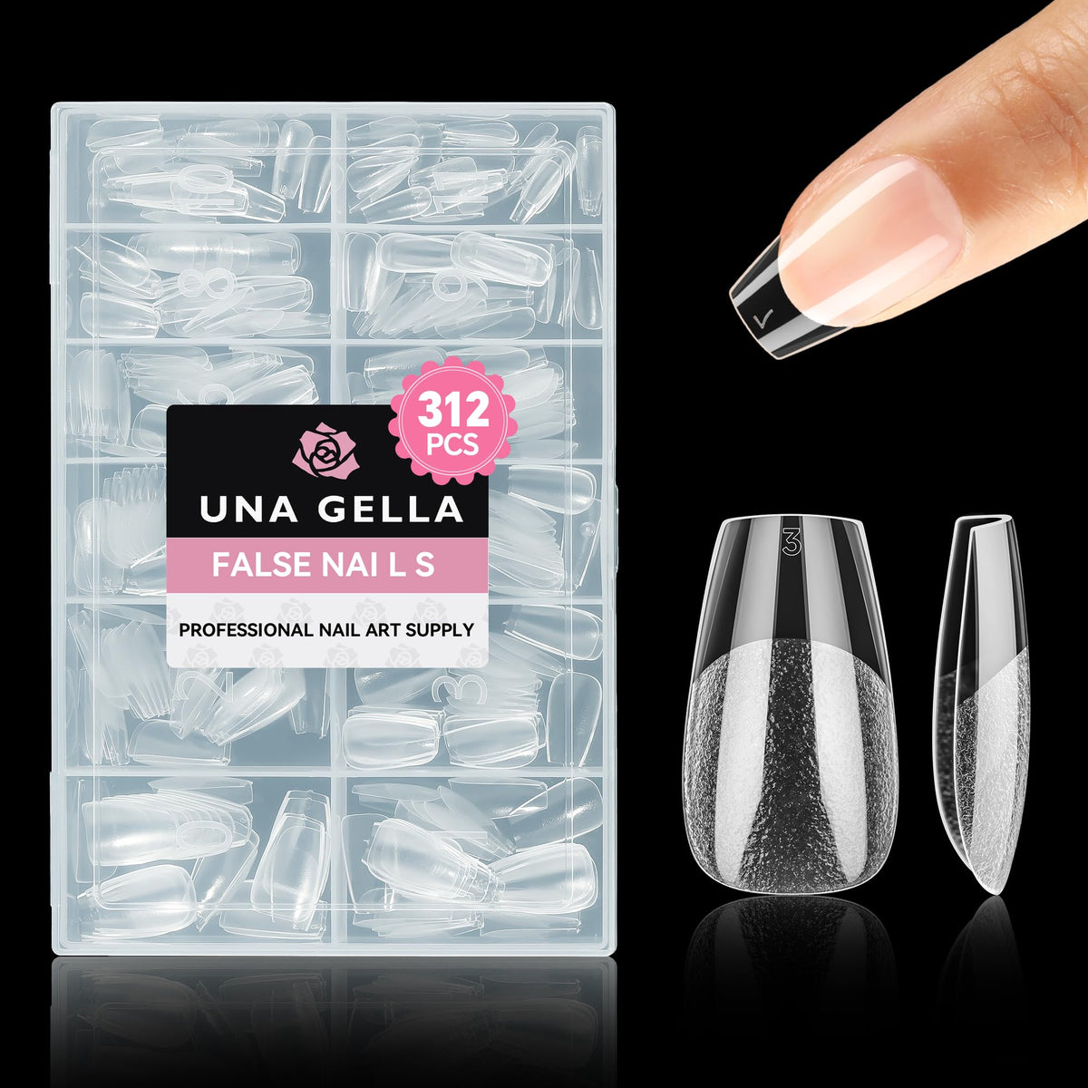 UNA GELLA Almond Nail Tips, Half Cover Almond Shape, 312PCS, 12 Sizes