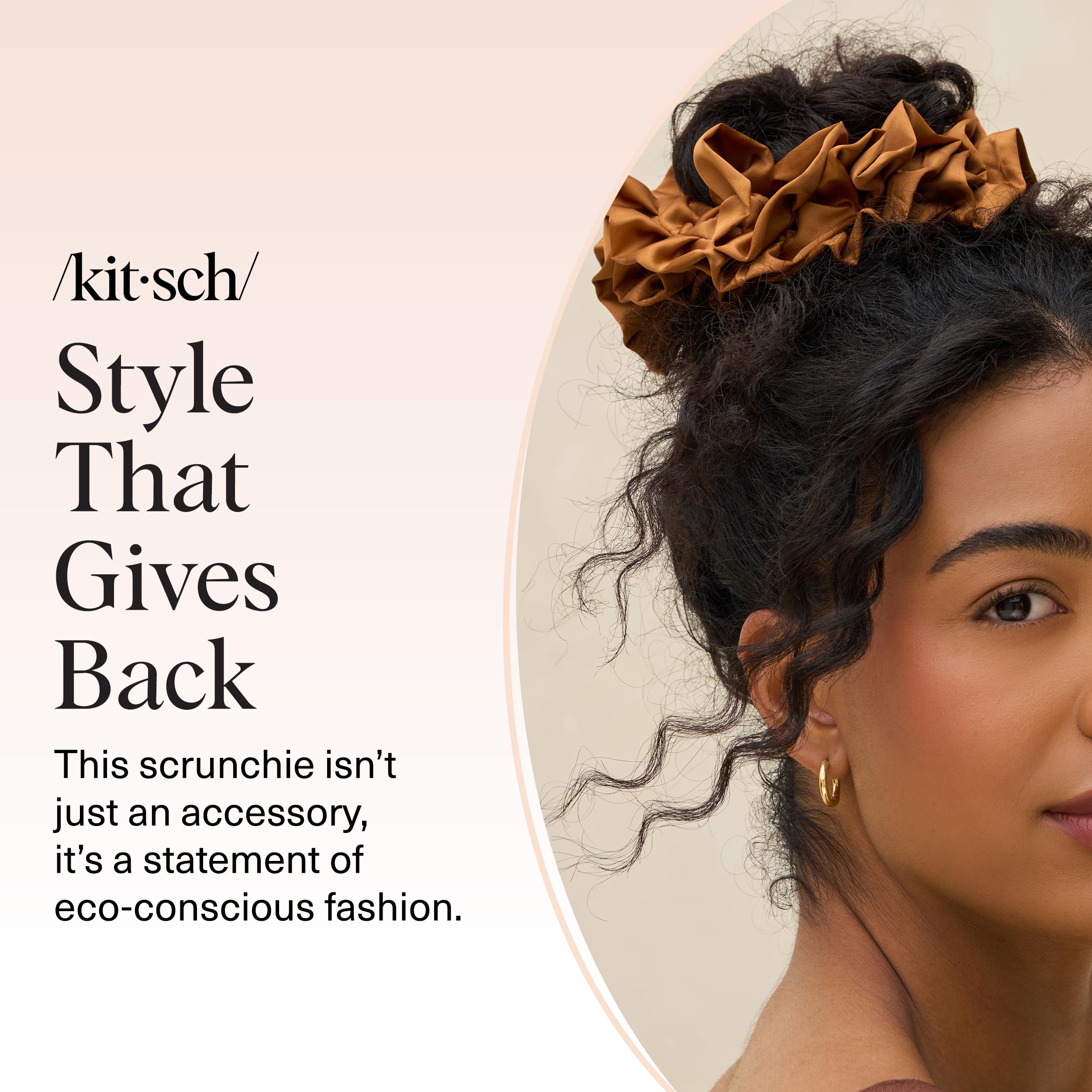 Kitsch Ruffle Satin Scrunchies For Women - Gentle Hair Tie - Camel