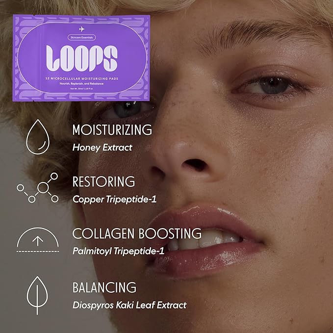 LOOPS MicroCellular Moisturizer - Korean Skincare Pads for Travel, 12