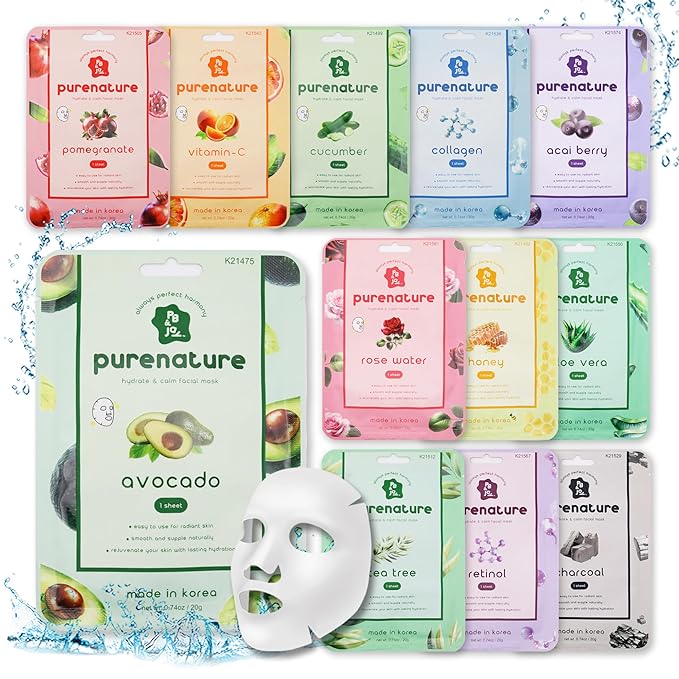 PB & JAY Korean Sheet Mask Variety Set | 12 Scents (12 Count)
