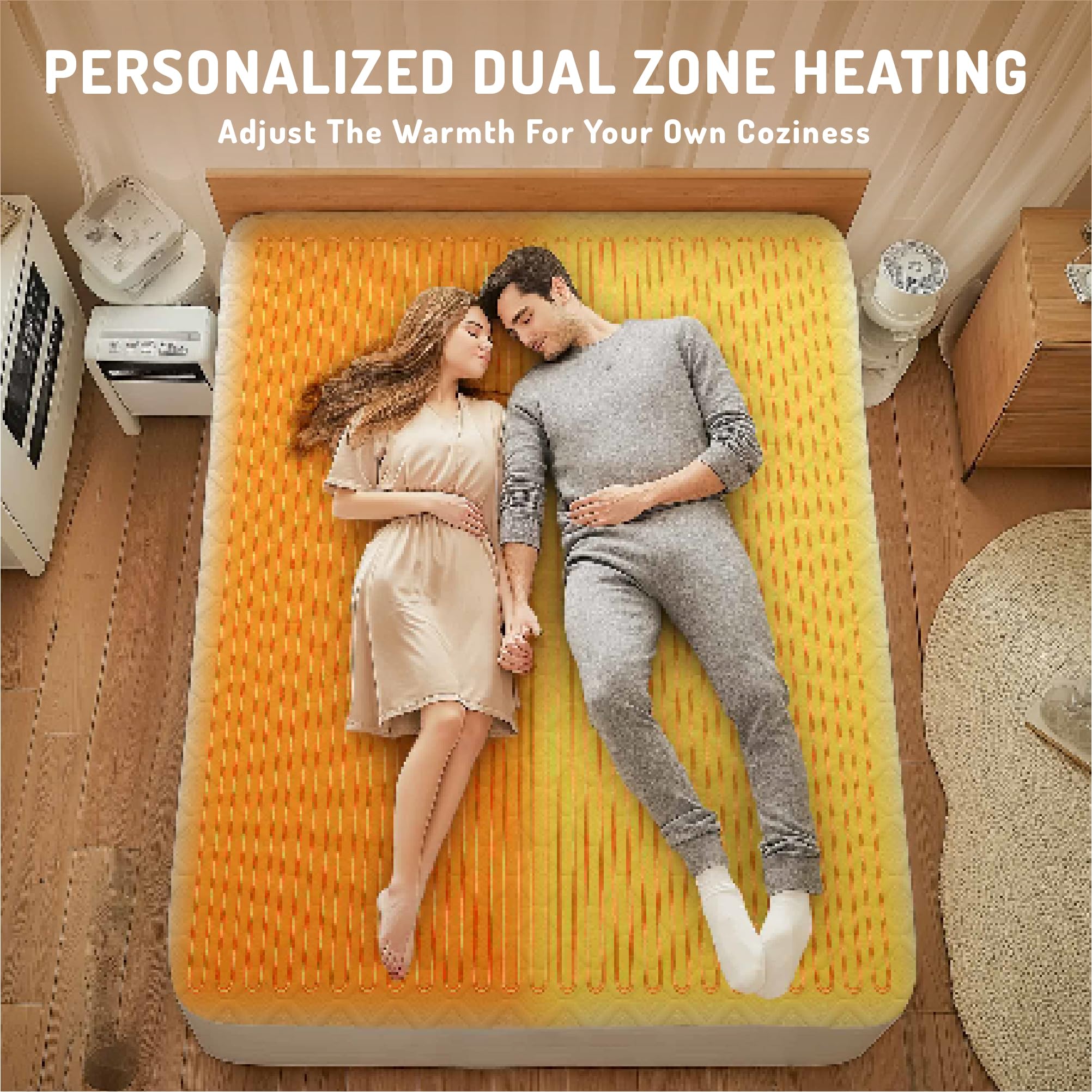 California King Heated Mattress Pad - Degrees of Comfort Electric Bed Warmer with Dual Controllers, 6 Heating Levels, 10-Hour Auto Shut-Off, Breathable Air-Layer, 72" x84