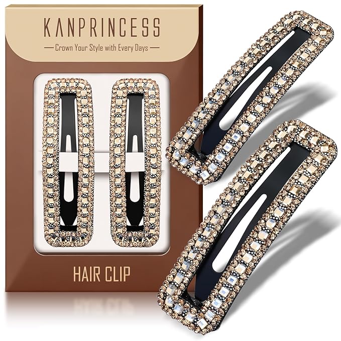 Kanprincess Rhinestone and Crystal Hair Clips 2-Pack, Sparkly Barrettes & Elegant Bling Accessories for Women & Girls(Set6)