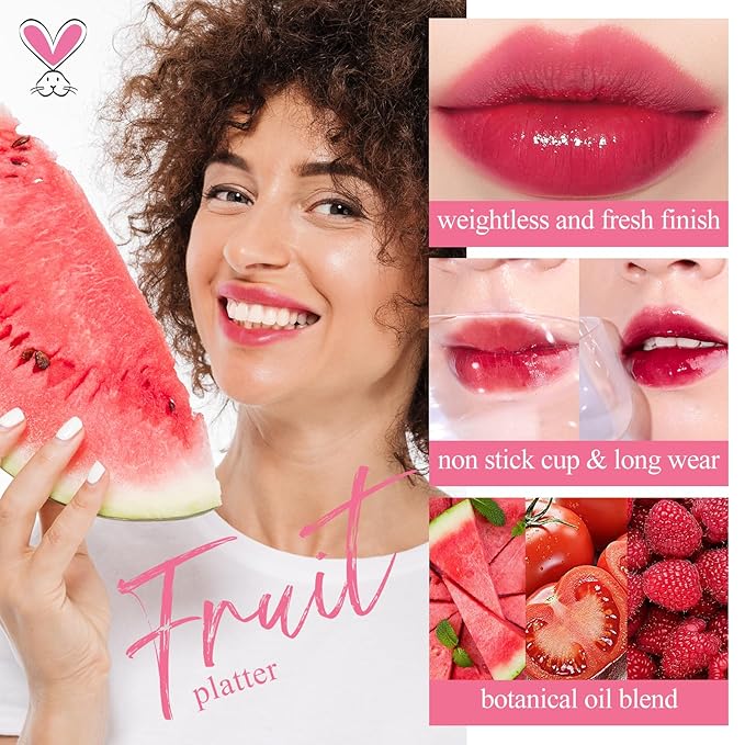 bayfree Lip Tint Stain Set, 3 PCS Korean Water Tint Lightweight Non-sticky, Waterproof Long Lasting Liquid Blush & Lip Stain, Transfer-Proof, Matte Finish Lip Color Makeup (fruit platter)