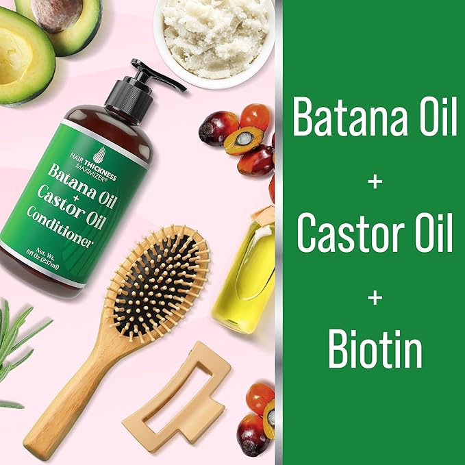 Batana Oil Conditioner for Hair Growth 8oz with Castor, Biotin to Strengthen, Soften & Moisturize Hair without Stripping Natural Oils. Color Safe Batana Oil Conditioner for Women, Men