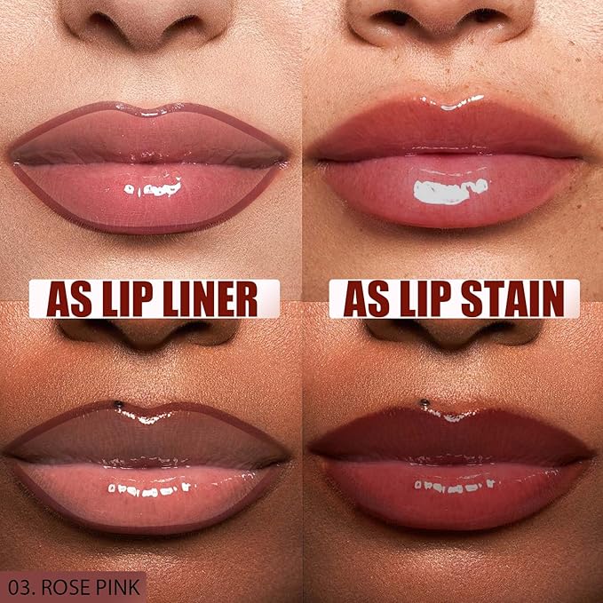 QCMME Lip Liner Stain Peel Off with Tweezer, Long Lasting Matte Lip Tattoo, Highly Pigmented Color Lip Tint Makeup, Waterproof, Transfer-proof Lipstain for Women, for All Skin Types Rose Pink