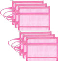 Fassave 6 Pack Mesh Zipper Pouch Bags, Double Layer Nylon Pouch with Handle for Office Travel Organization (Pink, A5)