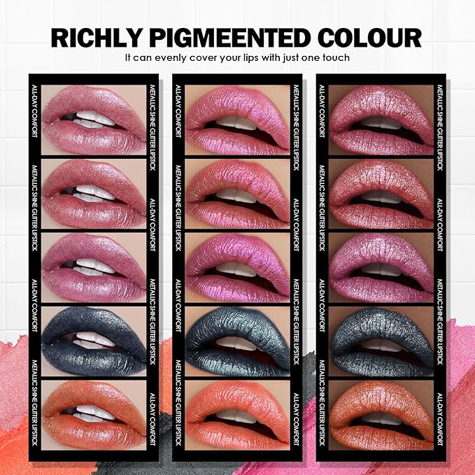 Anglicolor Glitter Dark Pink Lipstick,Diamond High Shine Finish,Moisturizing Creamy Formula,Non-Sticky,Sparkle Violet Lipstick For Women,For Bar Nights Party,Music Festivals (06 RED VIOLET, 4g)
