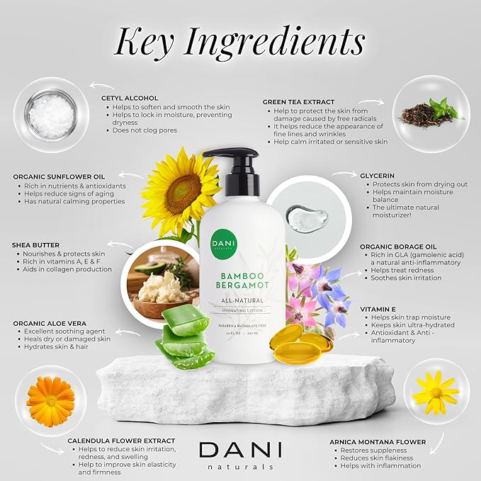 DANI Naturals Bamboo Bergamot Body Lotion, Paraben-Free, Vegan, 12 fl oz