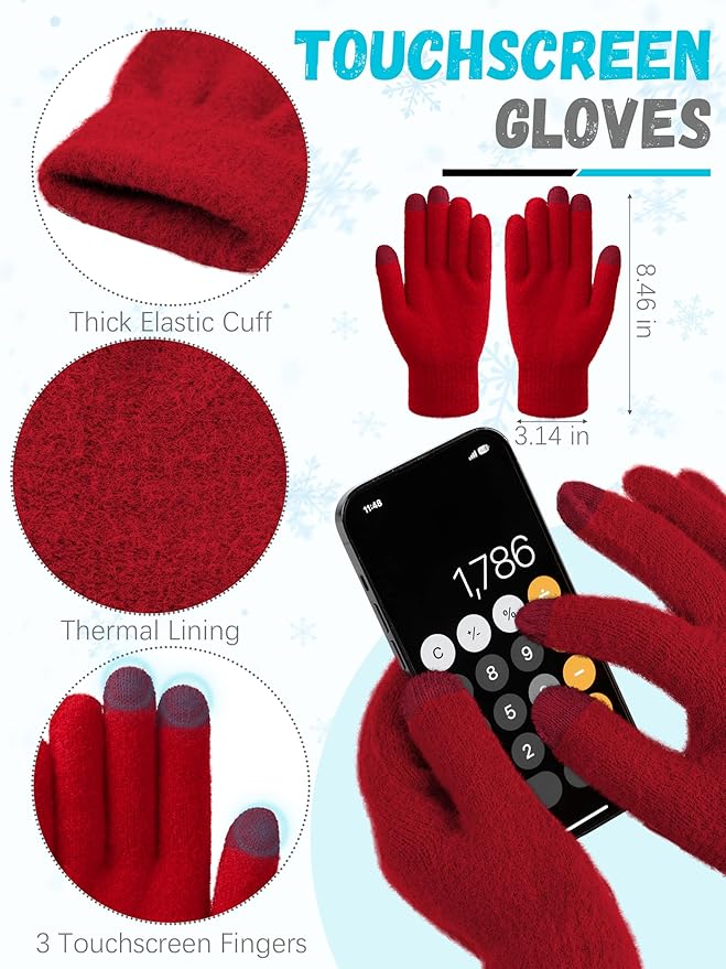 LOROME Winter Beanie Hat Gloves Scarf, Cashmere Hat Gloves Scarf Set Women