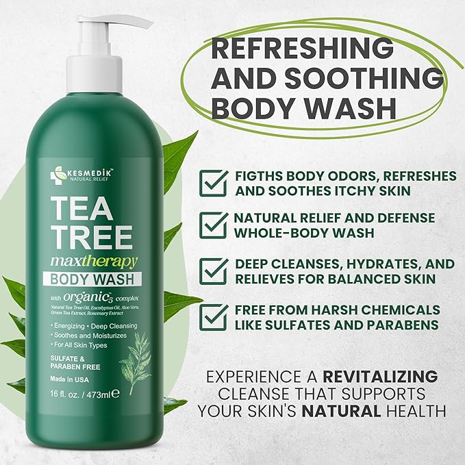 Tea Tree Body Wash MaxTherapy, Itchy Skin Relief Soap, Soothes Jock Itch, Athlete's Foot, Acne, Eczema, Psoriasis & Sensitive Skin, Intimate Wash, Men & Women, 2-Pack, Original Edition