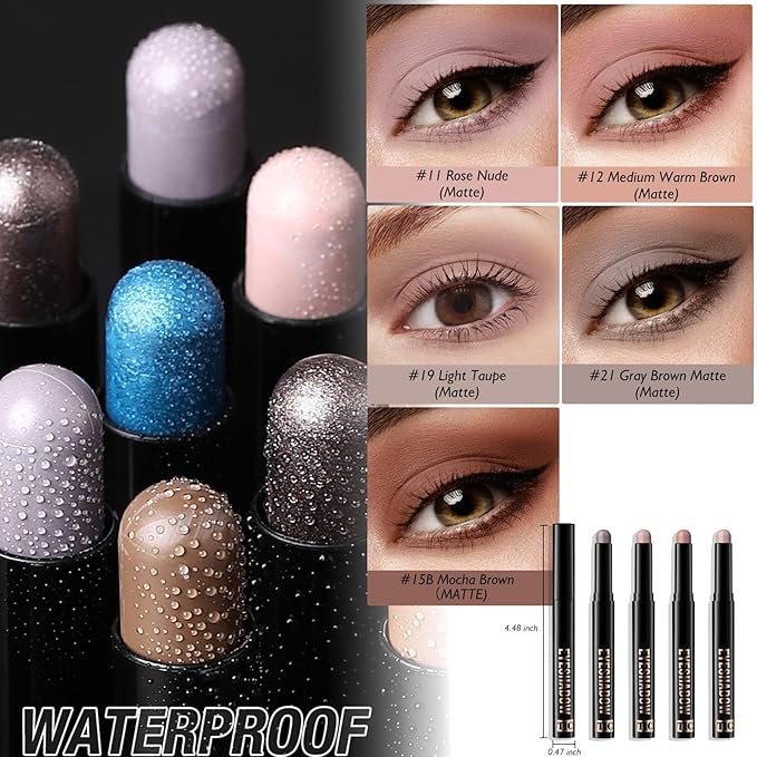 Wugbc Cream Matte Eyeshadow Stick, Mocha Brown Eye Shadow Waterproof Eyeliner Brightener Pencil Crayon Long-Lasting Eye Highlighter Makeup for Women Easy to Use High Pigmented