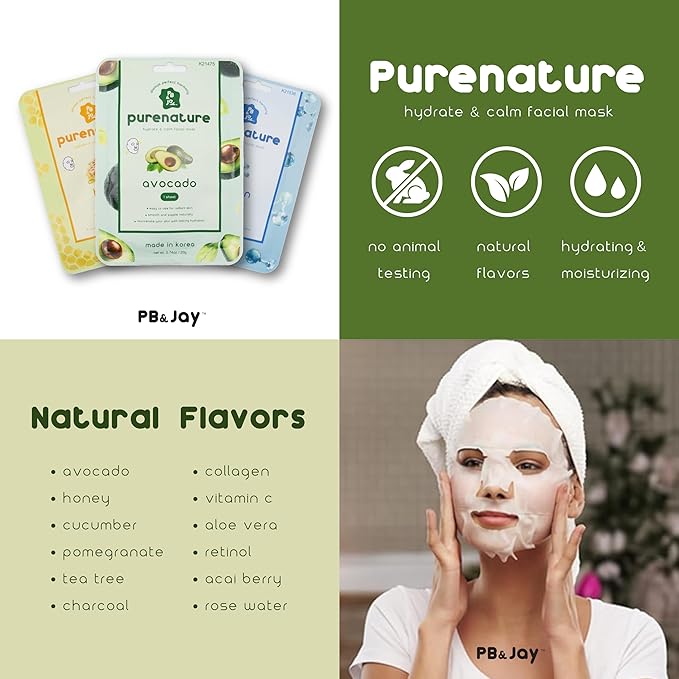 PB & JAY Korean Sheet Mask Variety Set | 12 Scents (12 Count)
