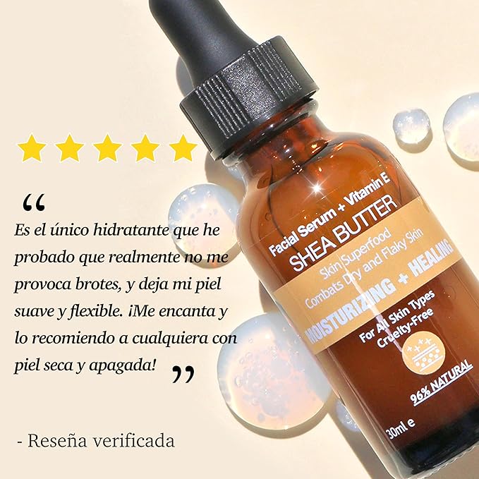 Purifect Shea Butter Moisturizing Facial Serum - Moisturizes Dry Skin with Vitamin E Oil, Protects the Skin Barrier, Nourishes & Soothes, Promotes Radiant Complexion, Vegan Skincare - 1 fl oz