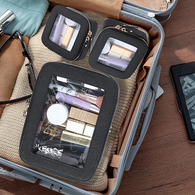 FASAOH Clear Makeup Bag with Mini Cosmetic Bags,Travel Toiletry Bag for Women,Portable Cosmetic Bag Case, Transparent Waterproof Cosmetic Organizer Storage Bag for Women Men