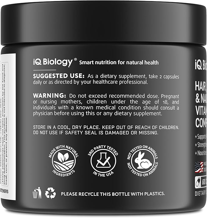 Biotin 10,000 mcg Supplement - Hair Growth Support for Women & Men - 60 pcs