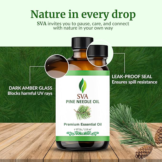 SVA Pine Needle Essential Oil 4 Fl Oz – for Diffuser, Skin & Hair Care – Ideal for Massage & DIY Blends – with Dropper