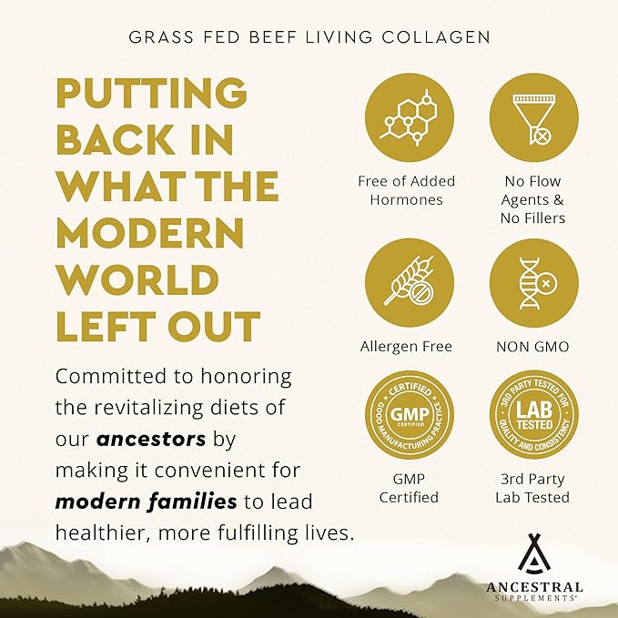 Ancestral Supplements Grass Fed Beef Living Collagen Capsules, 180 Ct