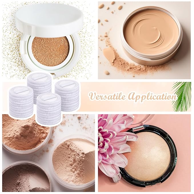 SiliFine 40 Pcs Cotton Powder Puffs Bulk Washable, 2.36 Inch Round Makeup Dusting Powder Puff with Ribbon for Loose and Pressed Powderface Body Cosmetic, White