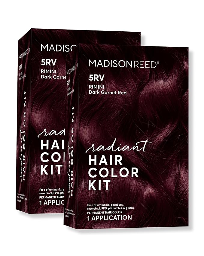 Madison Reed Radiant Hair Color Kit - 5RV Dark Garnet Red with Vibrant Red Violet Tones (Rimini Garnet), Vivid Color Permanent Hair Dye | PPD-Free & Ammonia-Free, 2 Pack