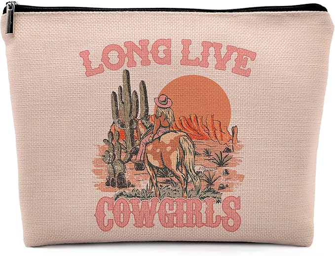 Dwept Pink Cowgirl Cosmetic Bag, Western Supplies for Women Makeup Bag for Purse, Western Makeup Bag, Long Live Cowgirls Preppy Gifts Cowgirl Gifts Pouch Bags, Western Bags for Women