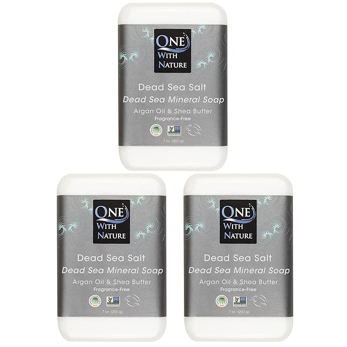 DEAD SEA Salt SOAP 3 PK - Shea Butter, Argan Oil, Magnesium, Sulfur, Minerals. All Skin Types, Problem Skin. Acne Treatment, Eczema, Psoriasis, Therapeutic, Natural, Fragrance Free, 7 oz Bars