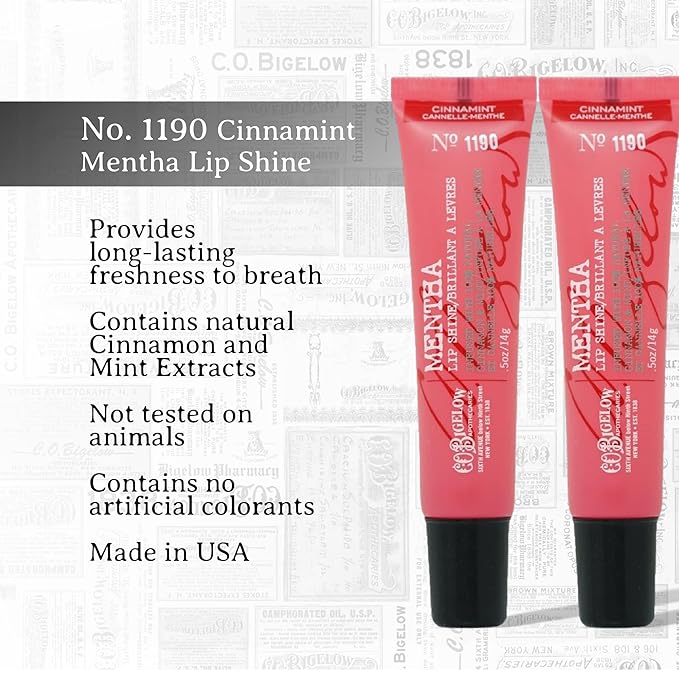 C.O. Bigelow Cinnamint Mentha Lip Shine Balm Tubes, Pack of 3 Lip Gloss
