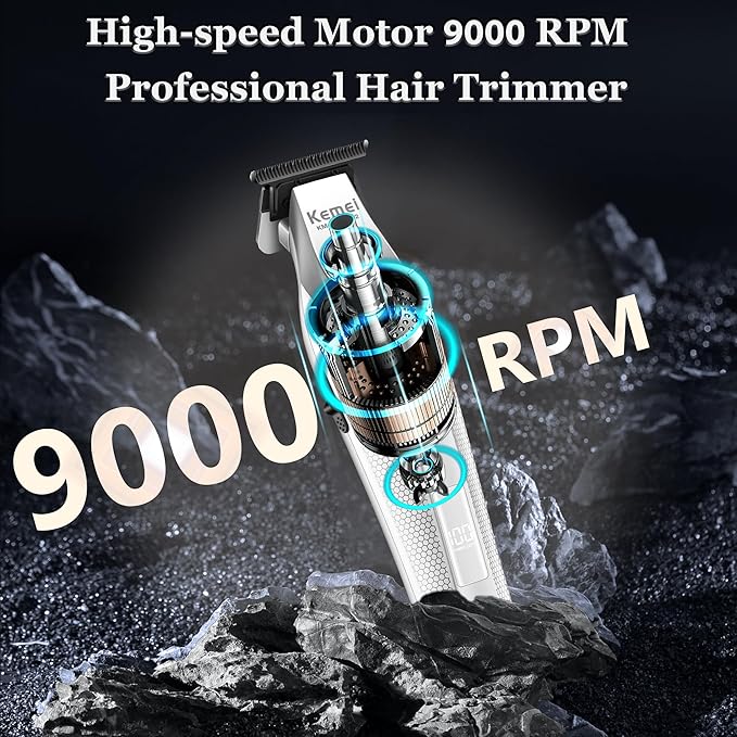 KEMEI Hair Trimmer for Men 9000 RPM Zero Gapped Trimmers for Barbers