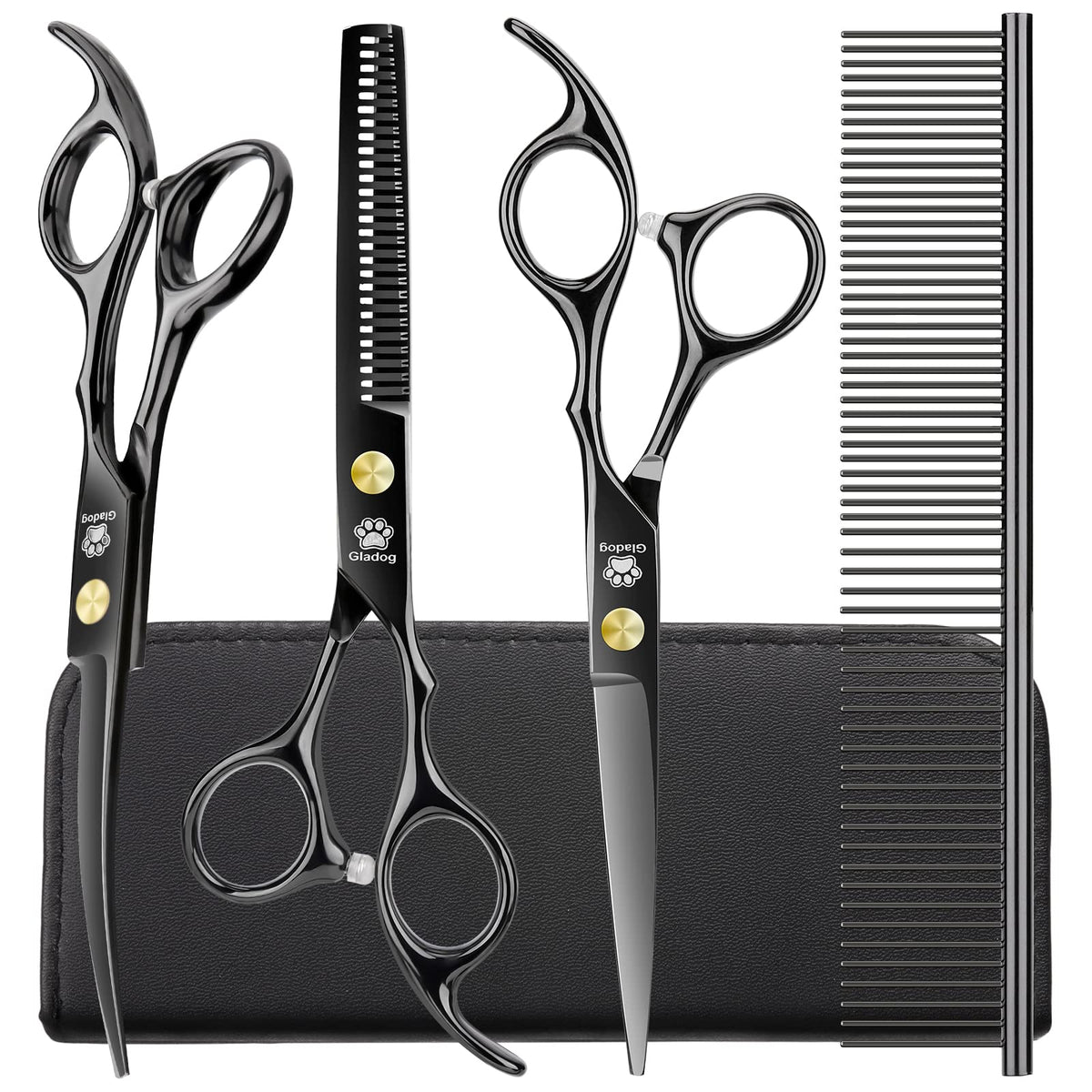 GLADOG Professional 4 in 1 Dog Grooming Scissors Set with Safety Round Tips, Sharp and Heavy-duty Pet Grooming Shears for Cats (Pink)