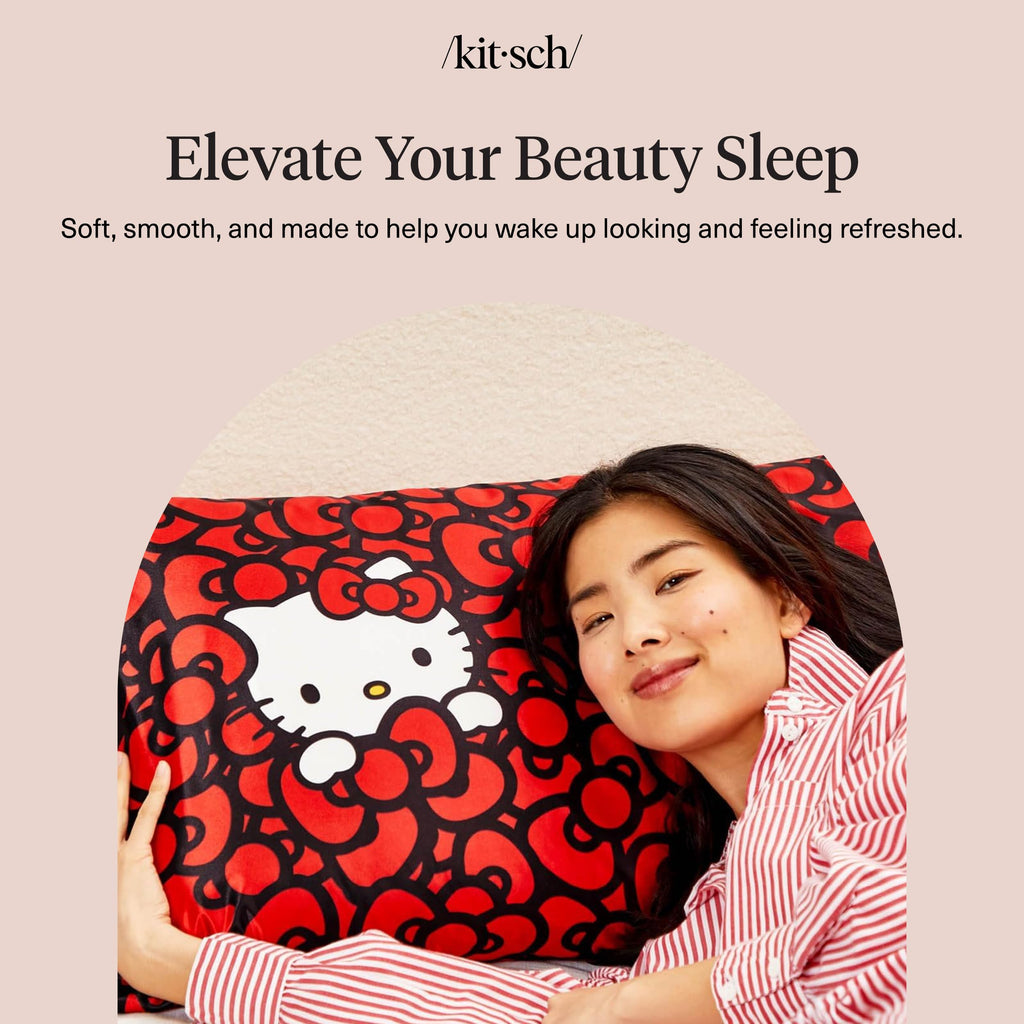 Kitsch x Hello Kitty Satin Pillowcase - Size 19x36, Sea of Bows