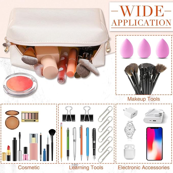 Sanwuta 9 Pcs Makeup Bags Bulk Bridesmaid Proposal Gifts Cosmetic Bags Preppy PU Leather Double Zipper Toiletry Pouch Portable Travel Organizer Case for Women Bachelorette Gift(Ivory White)
