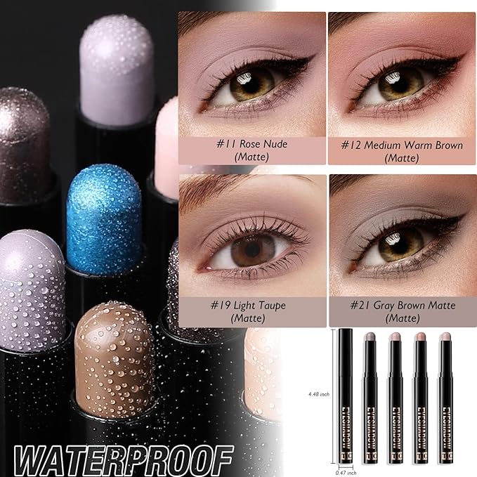 Wugbc Cream Eyeshadow Stick, Dusty Rose Matte Eye Shadow Waterproof Eyeliner Brightener Pencil Easy to Use High Pigmented Long-Lasting Eye Highlighter Makeup Crayon for Women