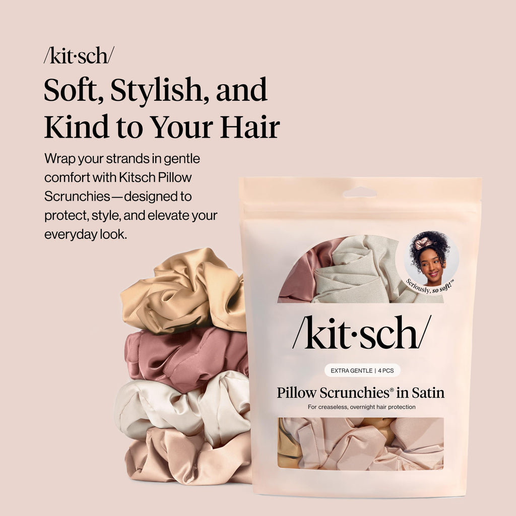 Kitsch Pillow Satin Scrunchies for Women - Blush, 4pcs