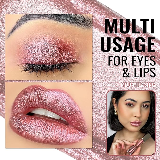 Oulac Mauve Pink Lipstick for Women - Metallic Liquid Lip Gloss, Long Lasting Waterproof, Oil-Based Formula, Transferproof, Vegan & Cruelty-Free Lip Makeup MD04