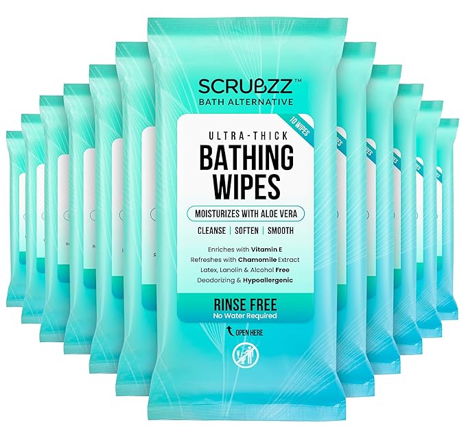Extra Large Body Wipes for Adults Bathing No Rinse - 120 Ultra Thick Disposable Shower Wipes for Men, Women & Elderly - Great for Gym, Camping, Post Surgery