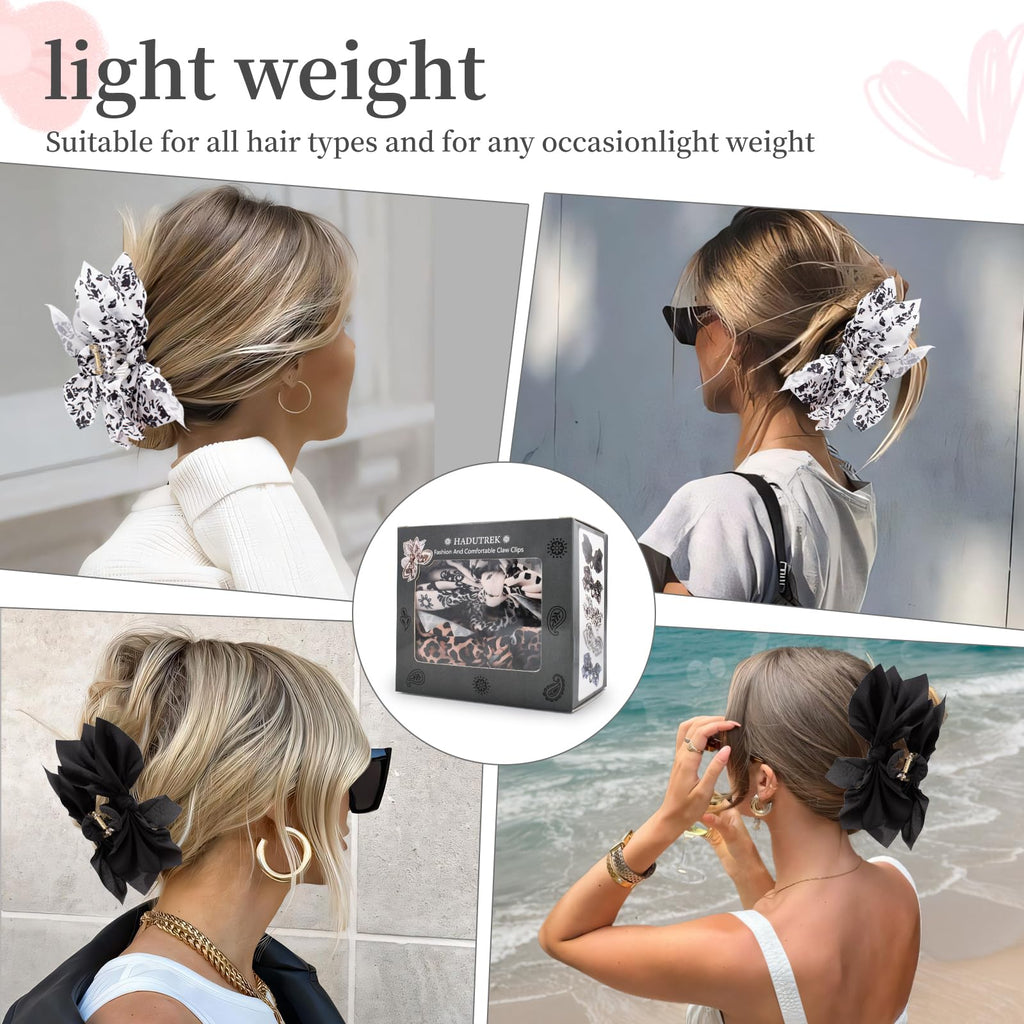 Hadutrek Bow Claw Hair Clips 2PCS Big Hair Bows for Women Butterfly Styling Large Hair Clips for Thin Thick Curly Hair for Girls Hair Accessories for Teens Gifts for Valentine's Day