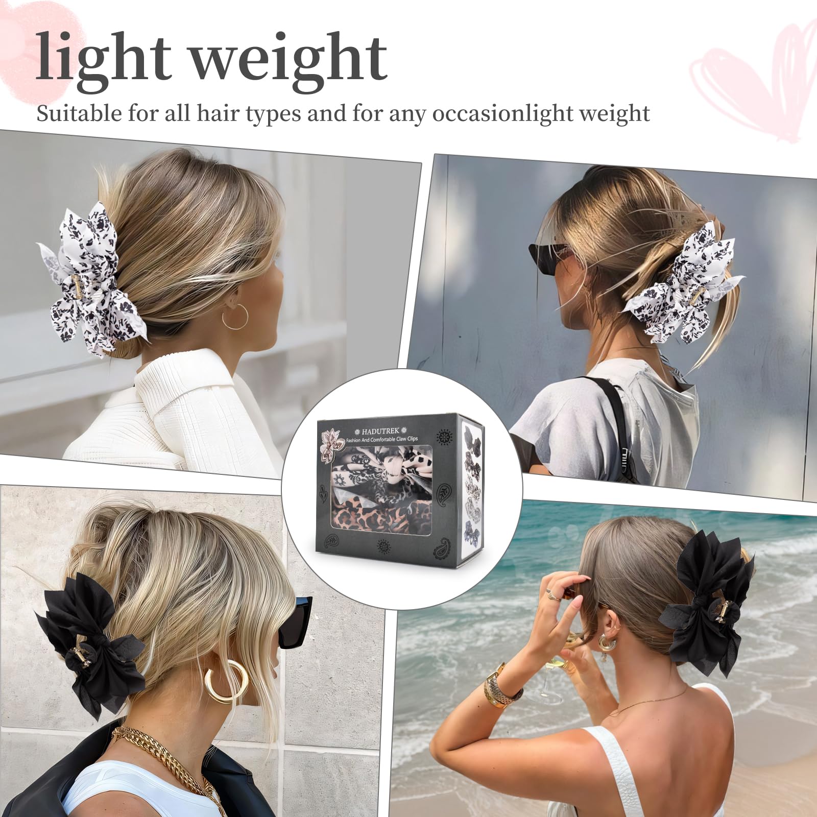 Hadutrek Bow Claw Hair Clips 2PCS Big Hair Bows for Women Butterfly Styling Large Hair Clips for Thin Thick Curly Hair for Girls Hair Accessories for Teens Gifts for Valentine's Day