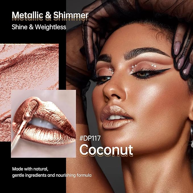 Depuplum Nude Lipsticks for Women Metallic Glitter Lipstick Long Lasting