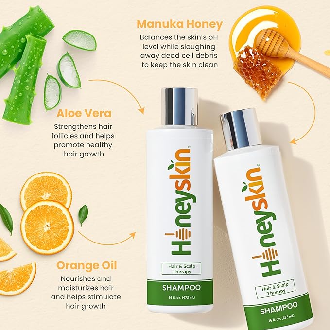 Honeyskin Hair Growth Shampoo for Men and Women with Manuka Honey – Supports Thinning Strands – Sulfate-Free Formula for Color-Treated Scalp & Dryness (16 oz)