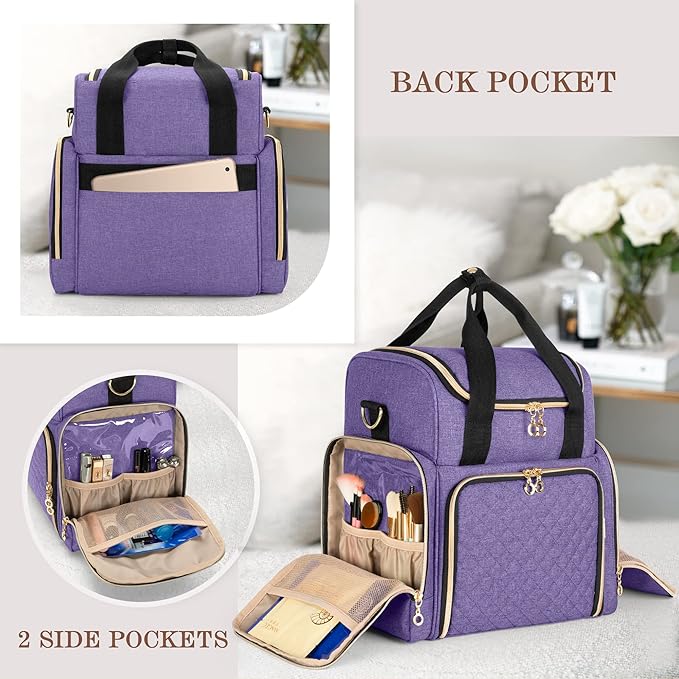 LUXJA Travel Makeup Bag with 2 Removable Makeup Cases, Purple