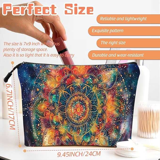 Scribesense Cosmetic Bags Travel Makeup Toilet Case Waterproof Pouch for Women Girls 6.7X9.45inches - Vivid Celestial - Hued Mandala