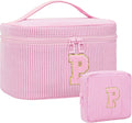 MONSTINA Period Bag Sanitary Napkin Storage Bag|Tampon Pouch Portable Feminine Care First Period Kit for Teen Girls Women Gift for Her Monogram Initial Cute Toiletry Bag,2PCS Pink P