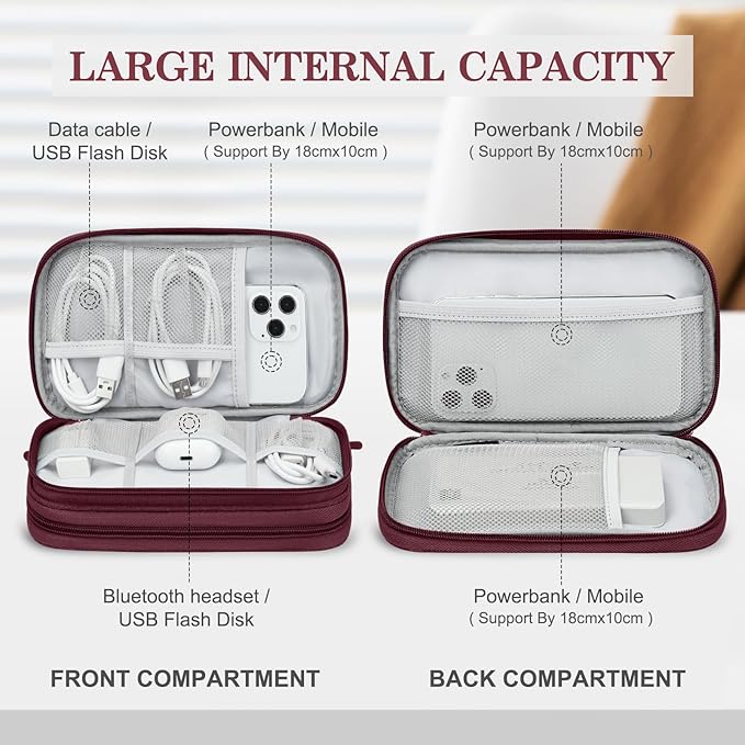 FYY Electronic Organizer, Travel Tech Pouch Bag, Medium, Wine Red