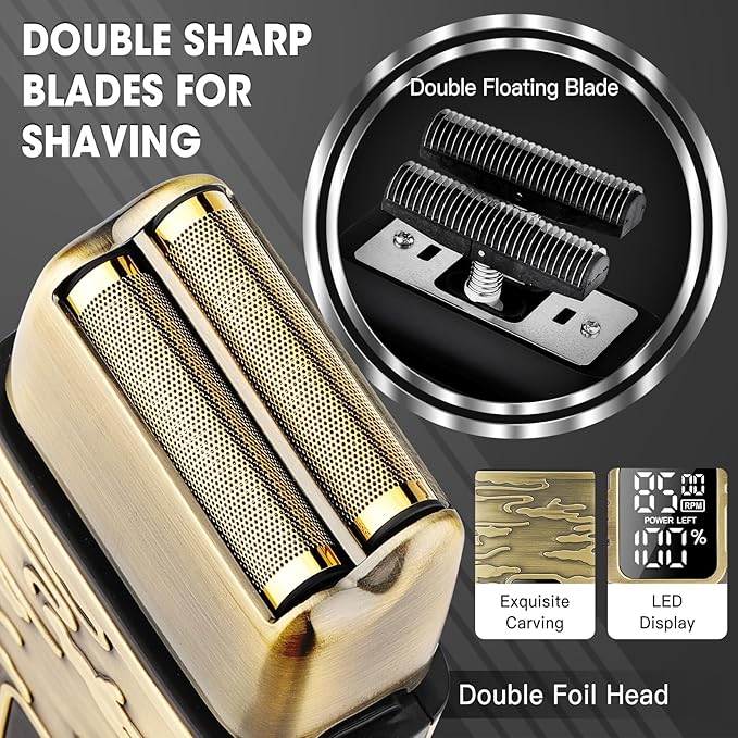 Dumite Electric Shavers for Men,3-Speeds Electric Razor,Head Shavers for Bald Men,Double Foil Beard Trimmer,Barber Supplies Waterproof Shaver, Gifts (Bronze-1)