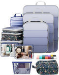 Veken 11 Set Compression Seting Cubes Garment Bags for Travel Essentials,Compressible Expandable Luggage Organizer Bags for Clothing,Space Saver Bags with Over 99 pcs of Mesh Holes(Dark Blue Floral)