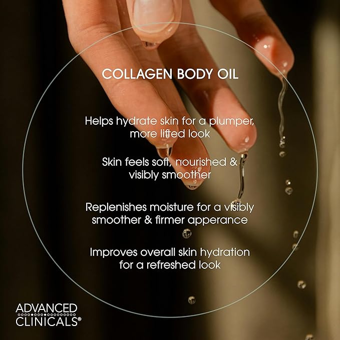 Advanced Clinicals Collagen Body Oil + Unscented Collagen Cream Body Lotion & Face Cream 2PC Beauty Skin Care Set For Women & Men For Improving Appearance Of Crepey Skin, Dry Skin, & Wrinkles, 2pc